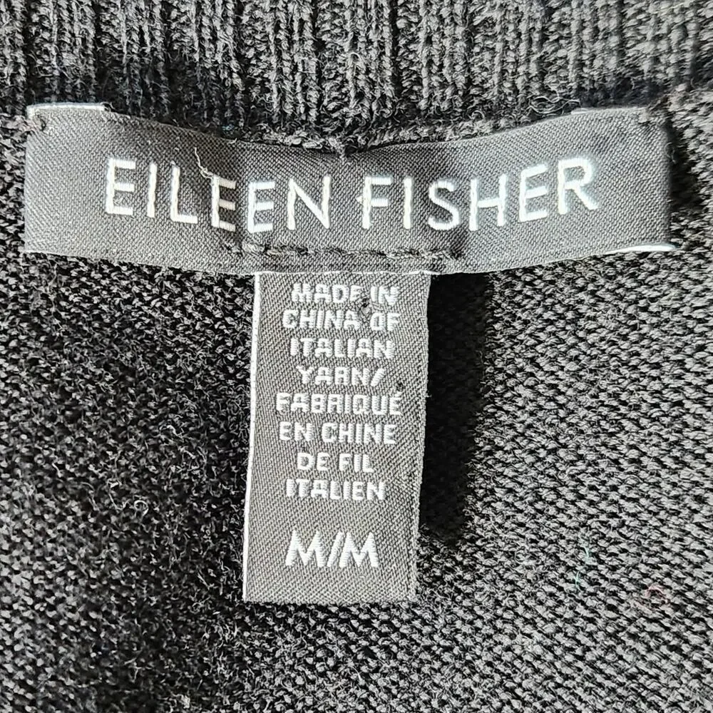 Eileen Fisher 100% Merino Wool Black Tunic Sweater | Women's M | Italian Yarn